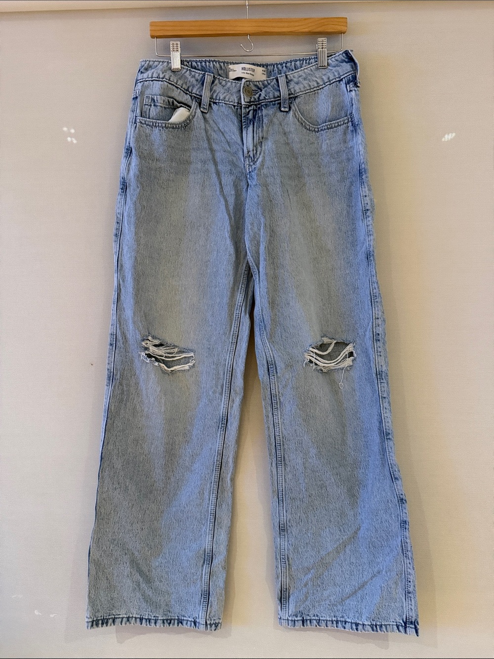 Hollister Light Blue Distressed Wide-Leg Jeans